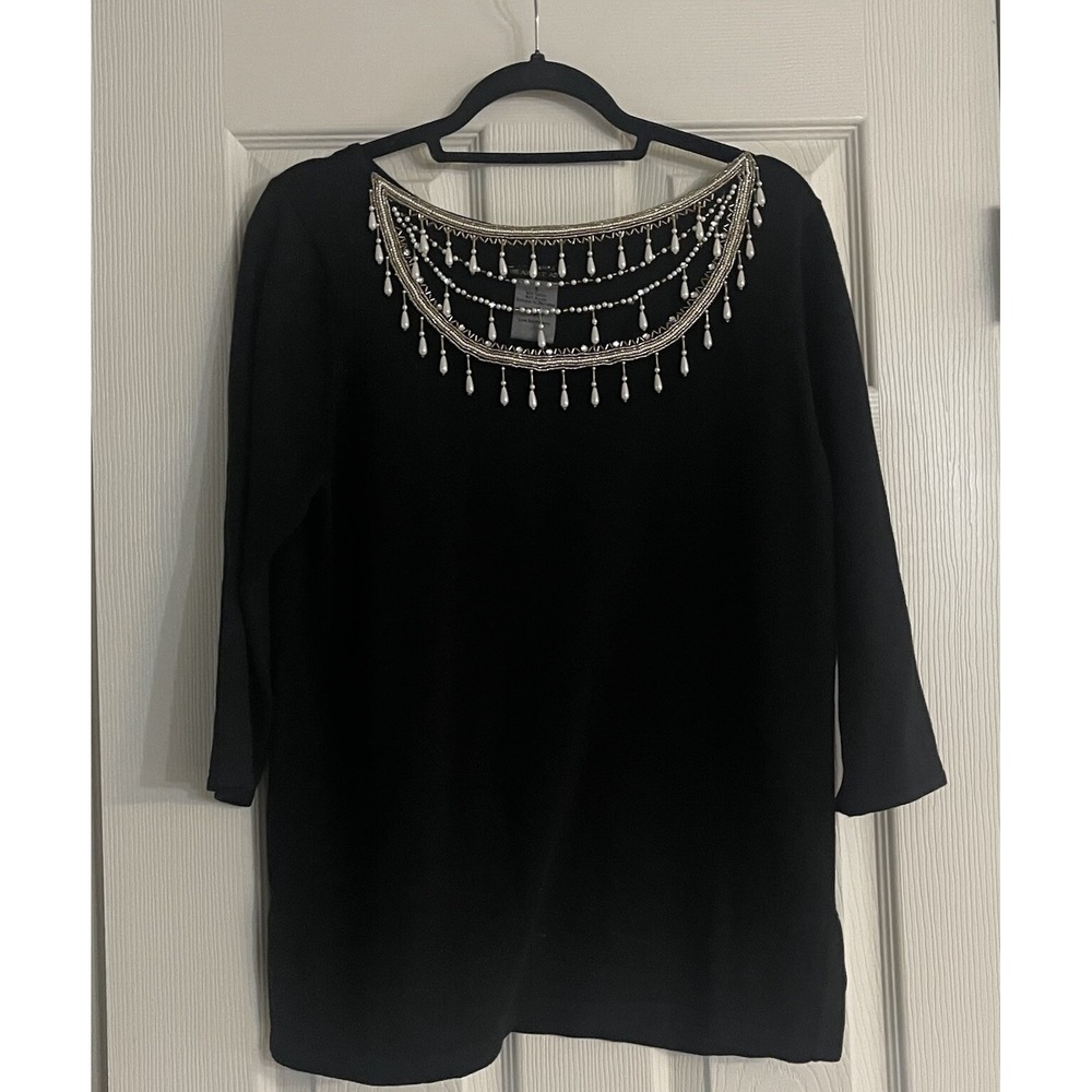 Bob Mackie Wearable Art Beaded Small Top Black Pearl‎ Drops NWT Deadstock